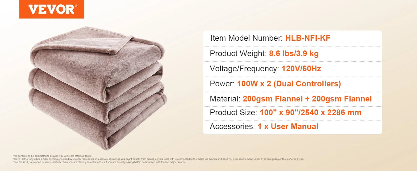 SucceBuy Heated Blanket Electric Throw 4 Sizes Soft Flannel & Sherpa Heating Blanket with 3 Hours Timer Auto-off 5 Heating Level