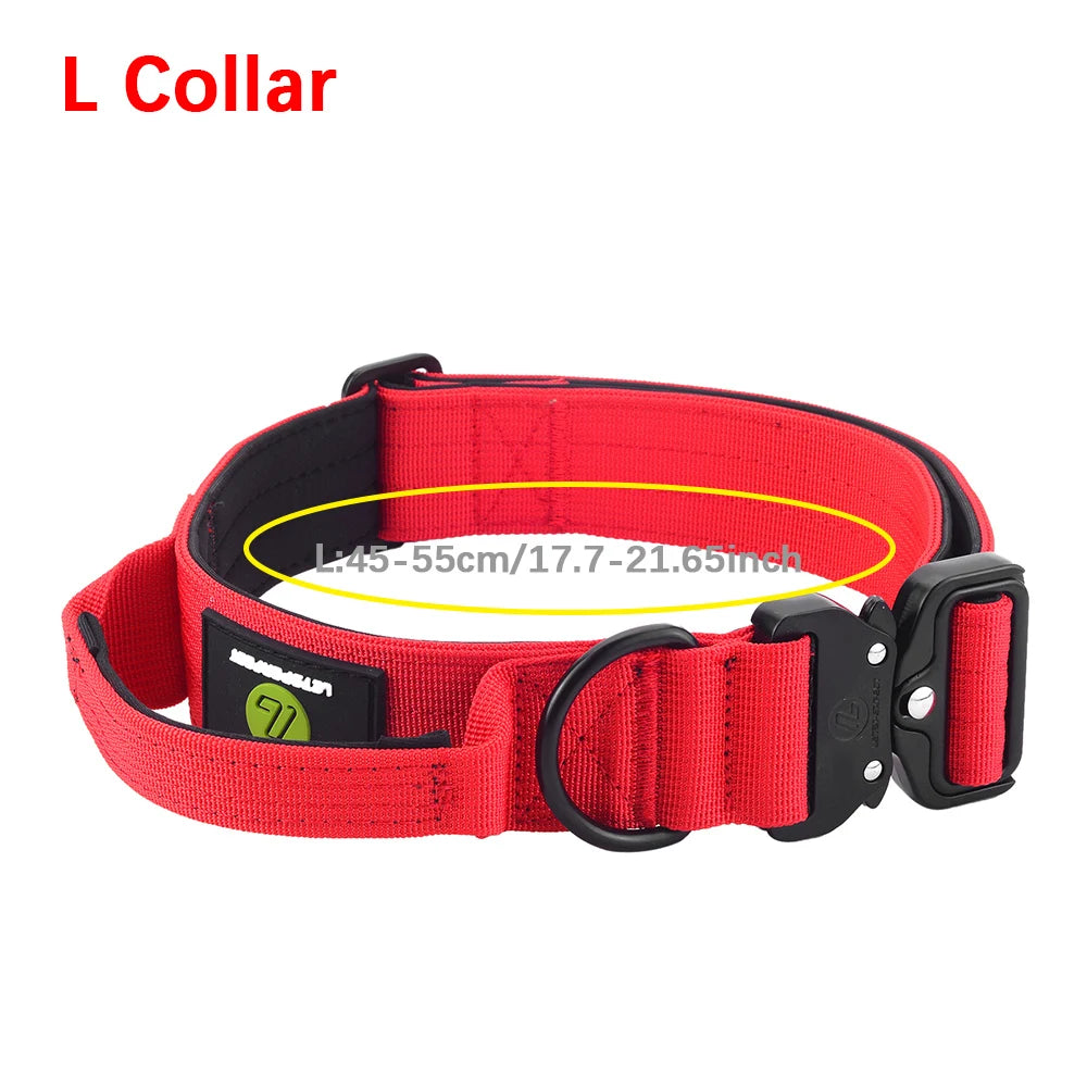 Leash Tactical Dog Collar, Military Adjustable Durable Training Nylon Shepard Metal Buckle Pet Large Dog Harness Set Pet Dog
