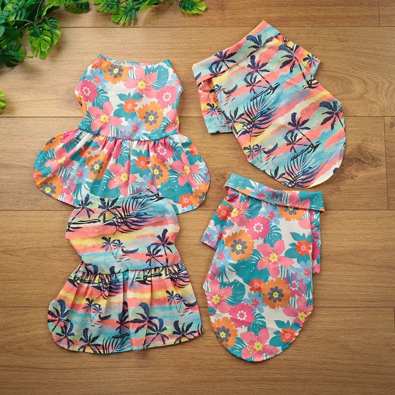Hawaiian Dog Clothes Summer Tropical Shirt Pineapple Hibiscus Print Breathable for All Size Dogs