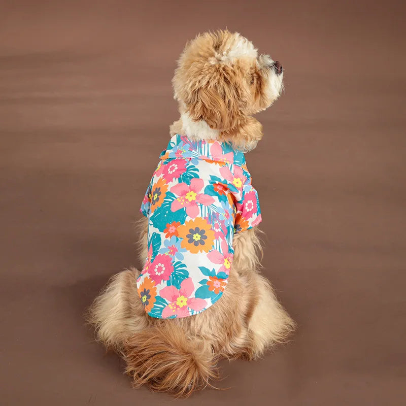 Hawaiian Dog Clothes Summer Tropical Shirt Pineapple Hibiscus Print Breathable for All Size Dogs
