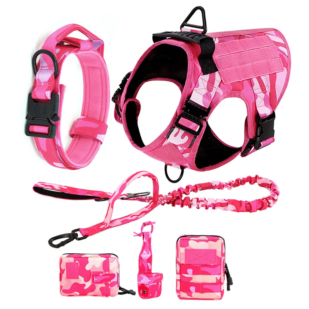 Military Pink Camouflage Dog Harness For Large Medium Dogs Harnesses Leash Adjustable Pet German Shepherd Tactical Training Vest