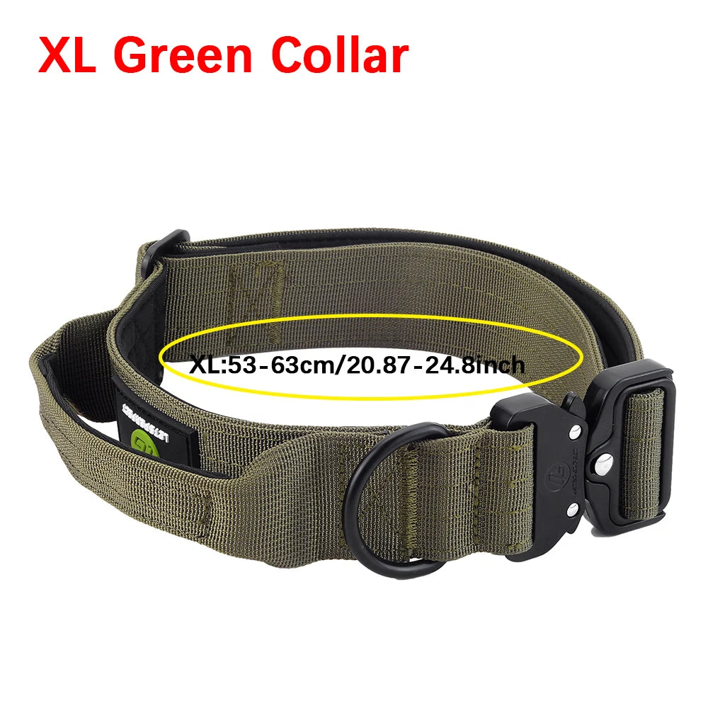 Leash Tactical Dog Collar, Military Adjustable Durable Training Nylon Shepard Metal Buckle Pet Large Dog Harness Set Pet Dog