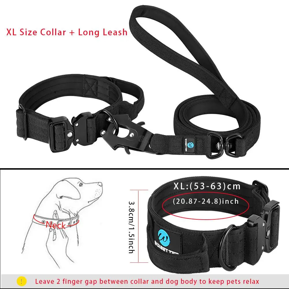 Leash Tactical Dog Collar, Military Adjustable Durable Training Nylon Shepard Metal Buckle Pet Large Dog Harness Set Pet Dog