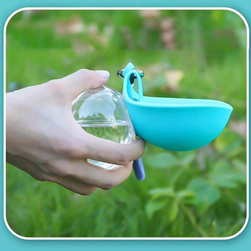 2-in-1 Portable Dog Water Bottle with Lanyard Hook Foldable Silicone Dog Bowl Leak-proof Compact Travel Pet Feeding Bottle