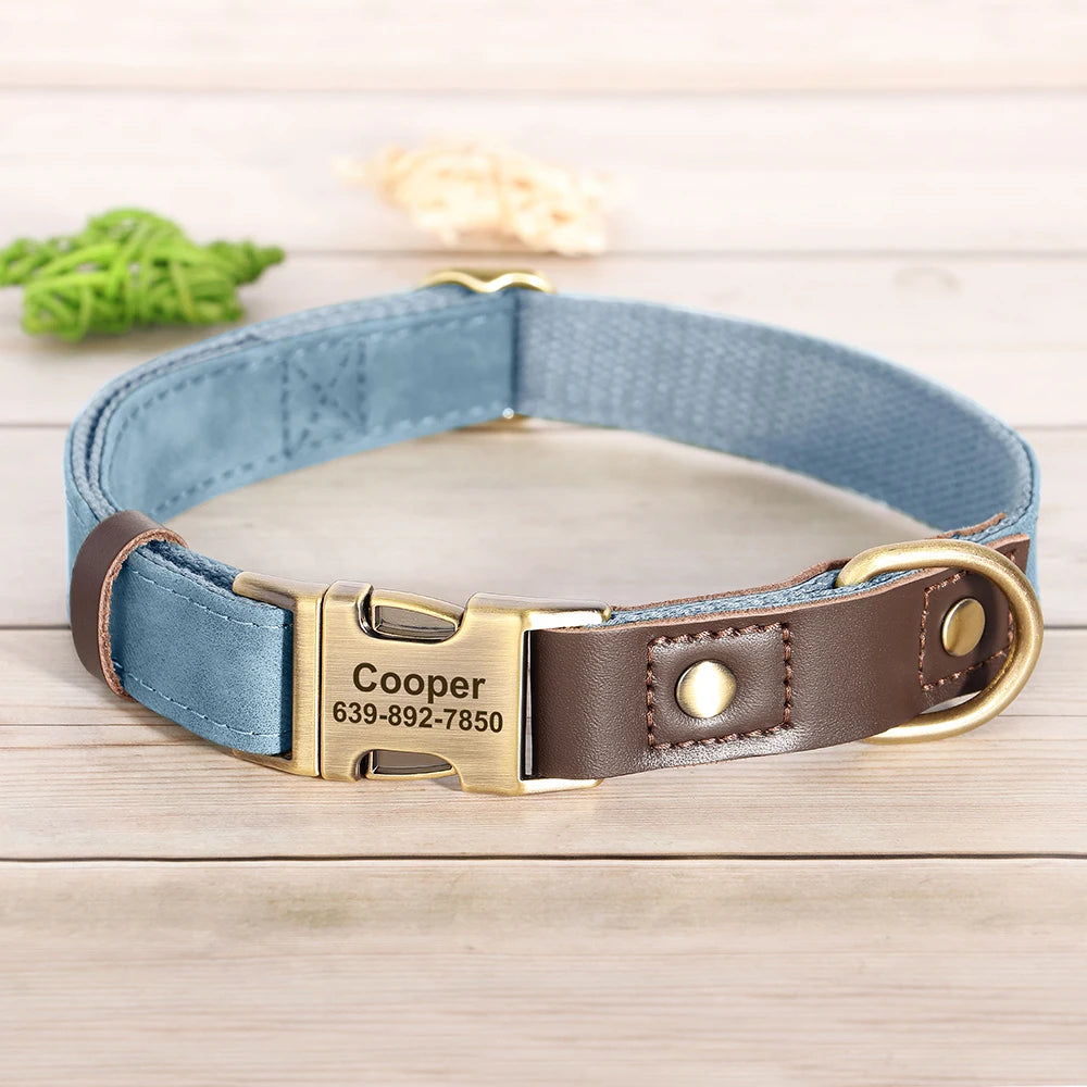 Personalized Dog Collar Leash Durable Nylon Leather Dog Buckle Collars Necklace Pet Walking Leash for Small Medium Dogs Pitbull