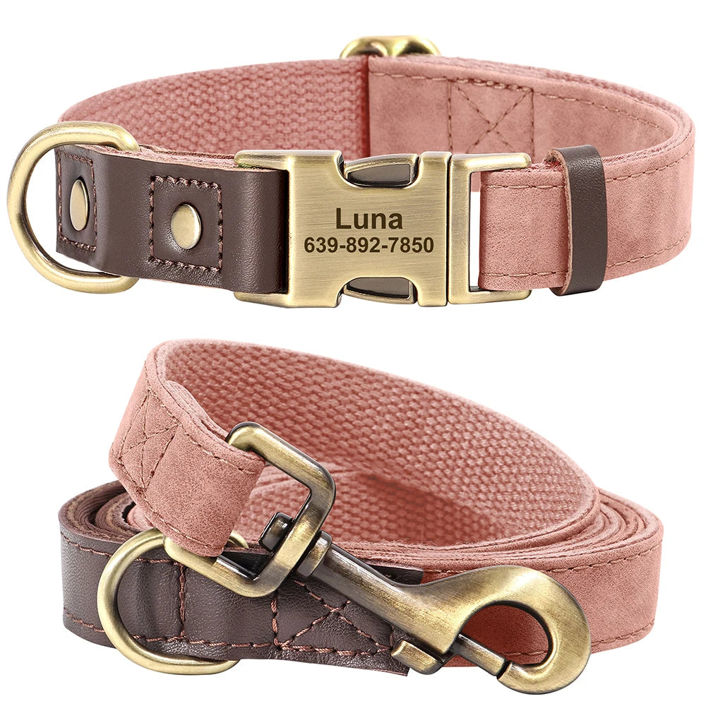 Personalized Dog Collar Leash Durable Nylon Leather Dog Buckle Collars Necklace Pet Walking Leash for Small Medium Dogs Pitbull