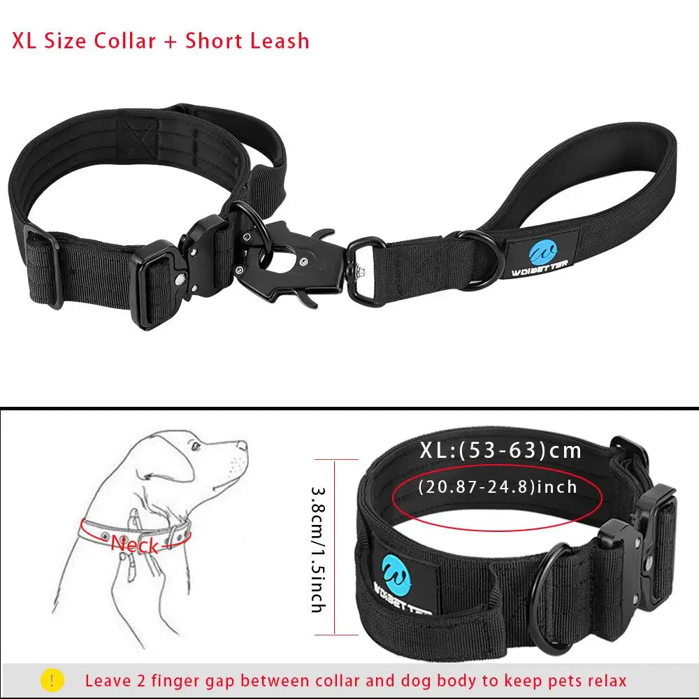 Leash Tactical Dog Collar, Military Adjustable Durable Training Nylon Shepard Metal Buckle Pet Large Dog Harness Set Pet Dog