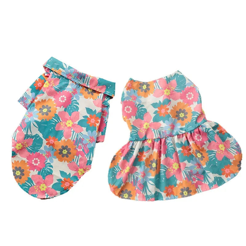 Hawaiian Dog Clothes Summer Tropical Shirt Pineapple Hibiscus Print Breathable for All Size Dogs