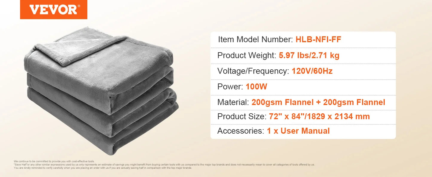 SucceBuy Heated Blanket Electric Throw 4 Sizes Soft Flannel & Sherpa Heating Blanket with 3 Hours Timer Auto-off 5 Heating Level