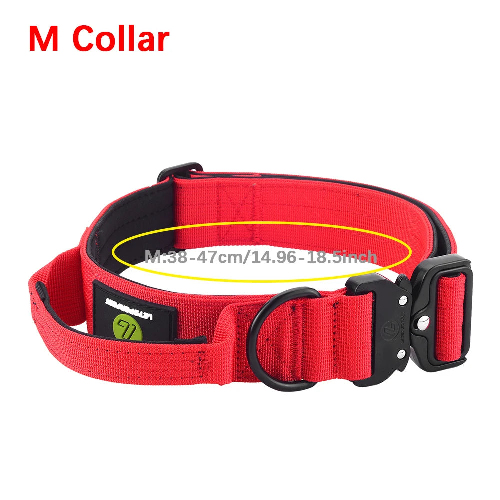 Leash Tactical Dog Collar, Military Adjustable Durable Training Nylon Shepard Metal Buckle Pet Large Dog Harness Set Pet Dog