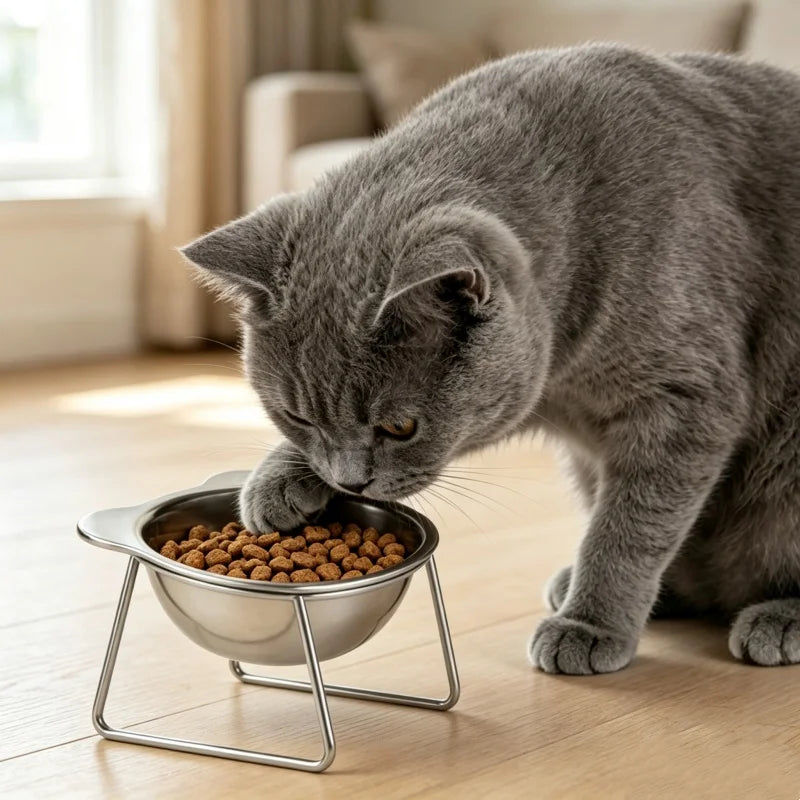 BOOTEELY Tilted Cat Bowl Stainless Steel Cat Food Bowls with Metal Stand Food and Water Dish for Cats Kitten Puppies Feeders Cat Supplies