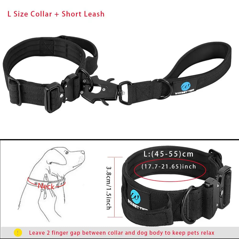 Leash Tactical Dog Collar, Military Adjustable Durable Training Nylon Shepard Metal Buckle Pet Large Dog Harness Set Pet Dog