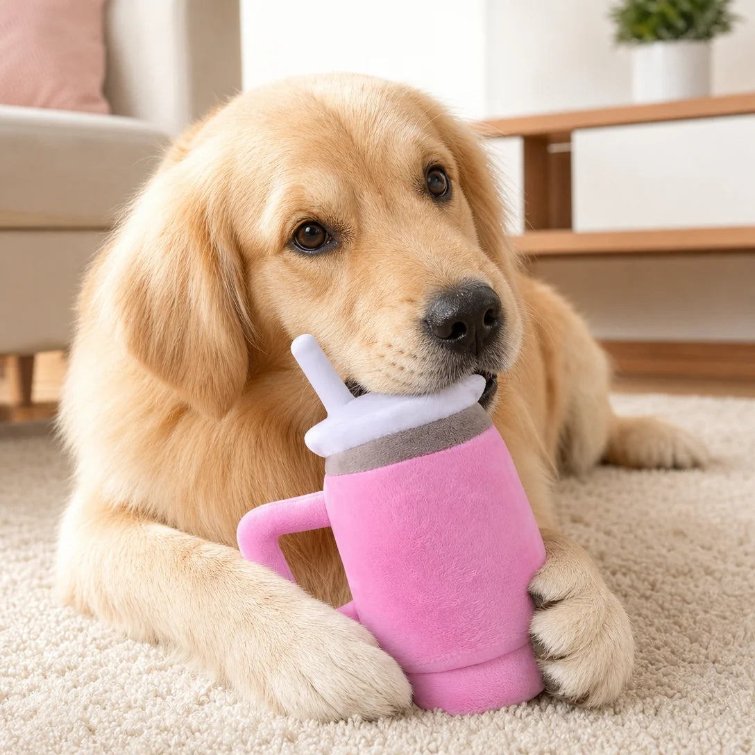 Fashion Pink Tumbler Pet Plush Doll, Lovely Cup Shape Stuffed Toy, Ideal Daily Entertainment Gift for Dogs