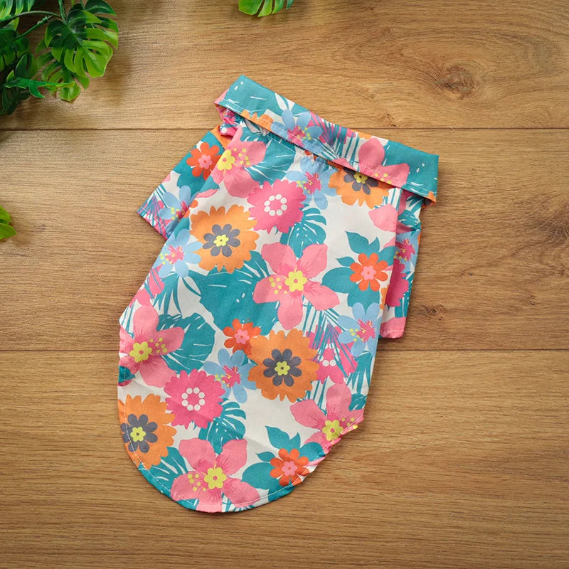 Hawaiian Dog Clothes Summer Tropical Shirt Pineapple Hibiscus Print Breathable for All Size Dogs