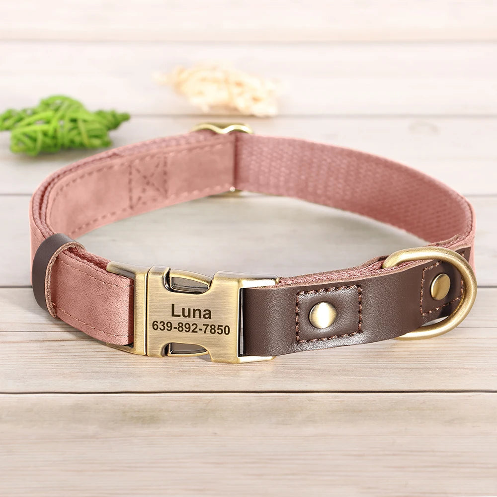Personalized Dog Collar Leash Durable Nylon Leather Dog Buckle Collars Necklace Pet Walking Leash for Small Medium Dogs Pitbull