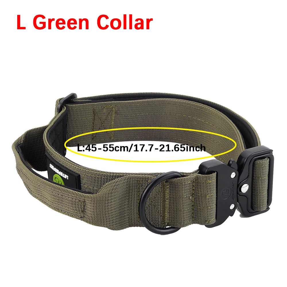 Leash Tactical Dog Collar, Military Adjustable Durable Training Nylon Shepard Metal Buckle Pet Large Dog Harness Set Pet Dog