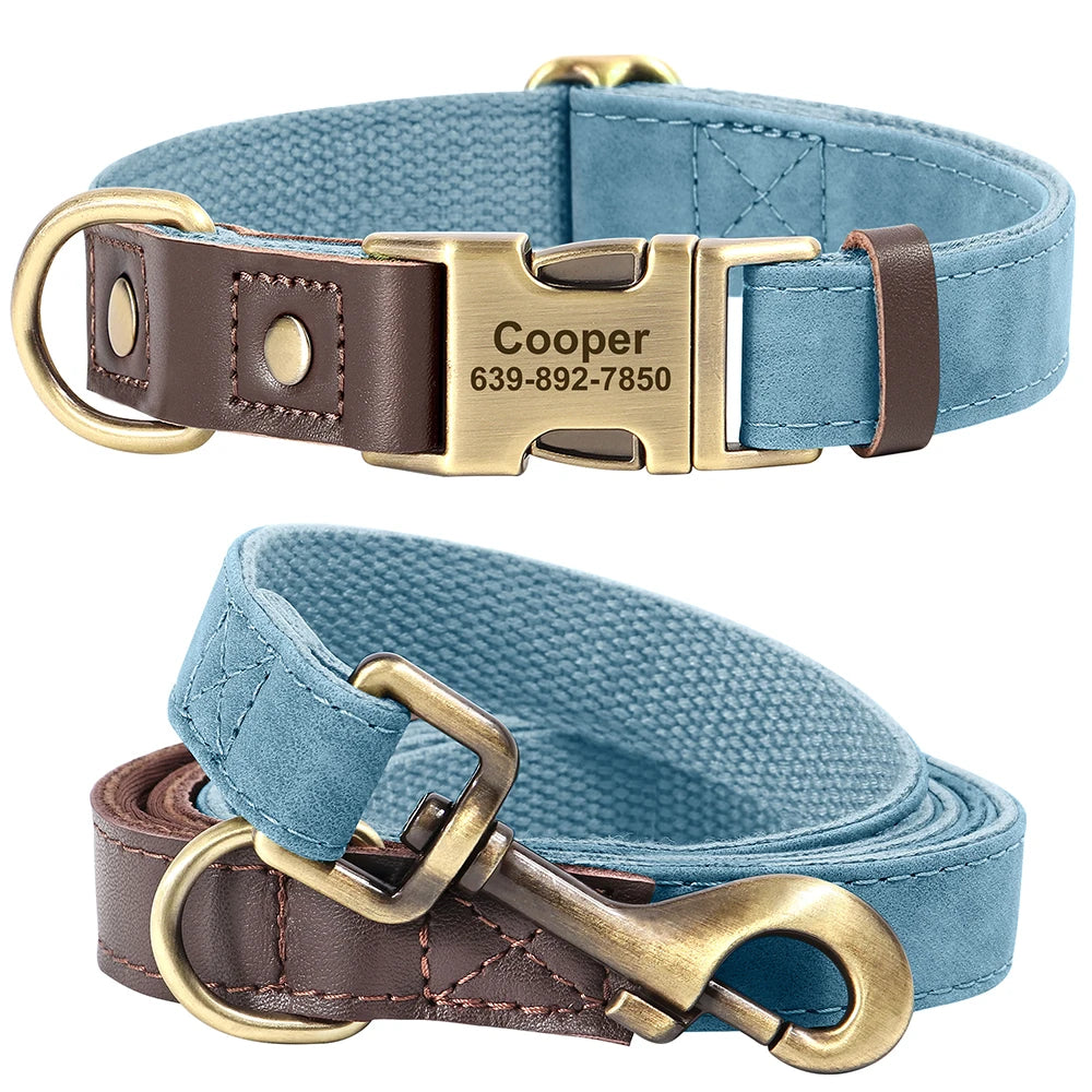 Personalized Dog Collar Leash Durable Nylon Leather Dog Buckle Collars Necklace Pet Walking Leash for Small Medium Dogs Pitbull