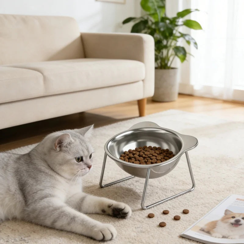 BOOTEELY Tilted Cat Bowl Stainless Steel Cat Food Bowls with Metal Stand Food and Water Dish for Cats Kitten Puppies Feeders Cat Supplies