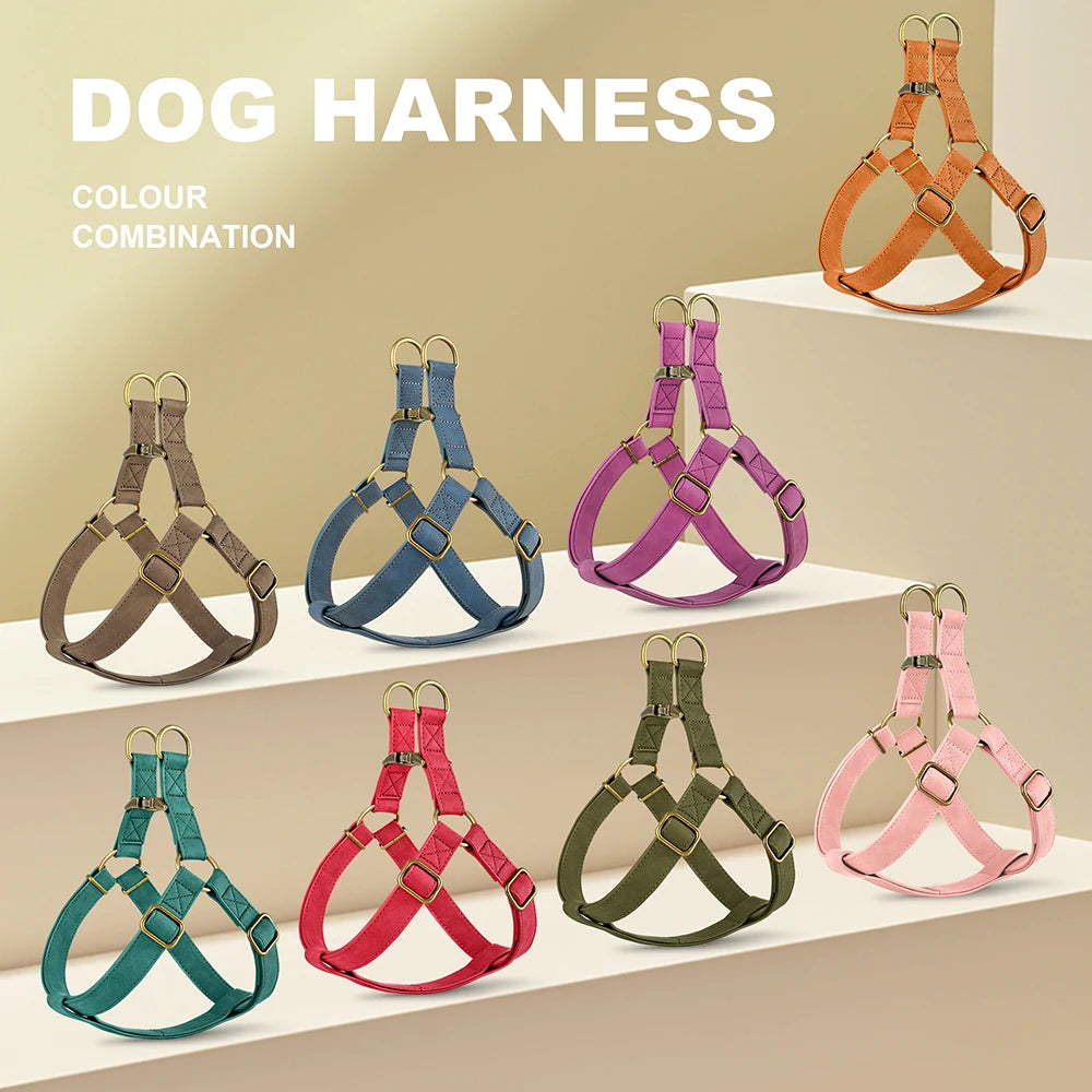 Custom PU Leather Harness And Leash Engraved Dog ID Buckle Harnesses Vest Pet Leading Rope Durable For Small Medium Dogs Bulldog