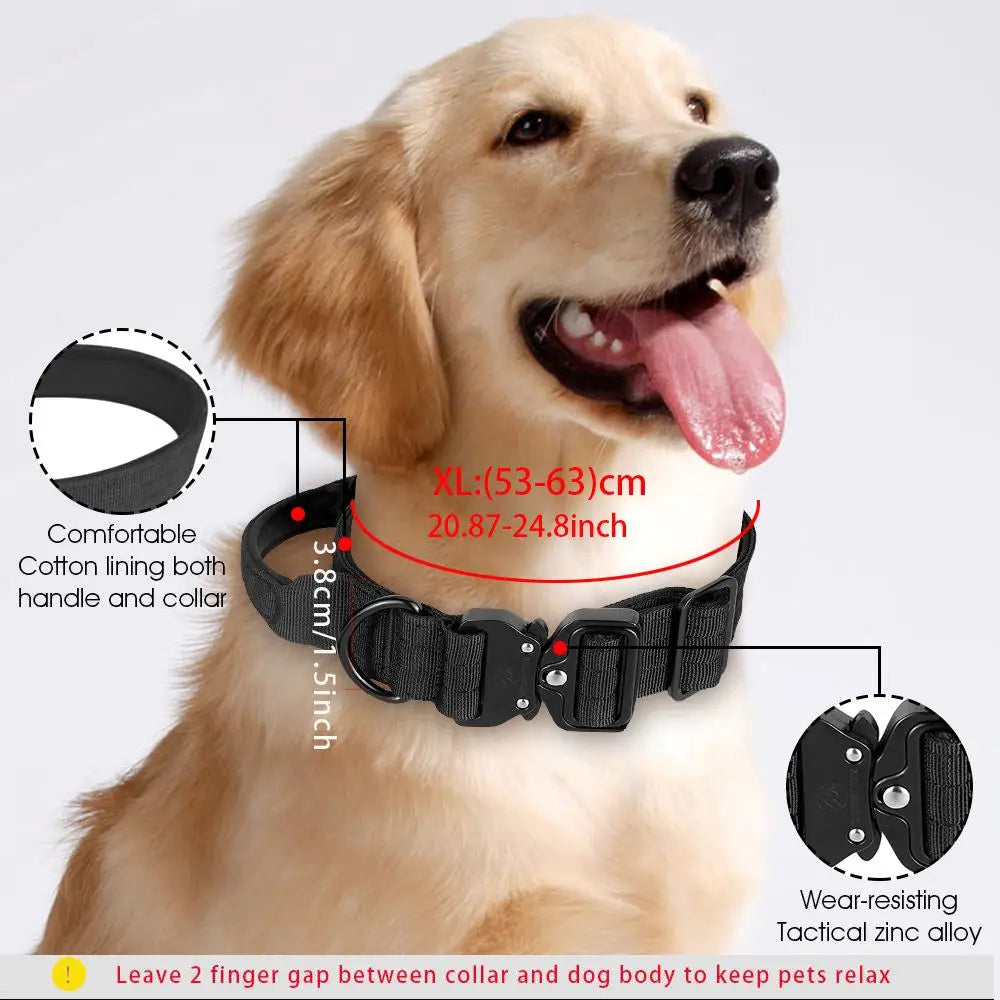 Leash Tactical Dog Collar, Military Adjustable Durable Training Nylon Shepard Metal Buckle Pet Large Dog Harness Set Pet Dog
