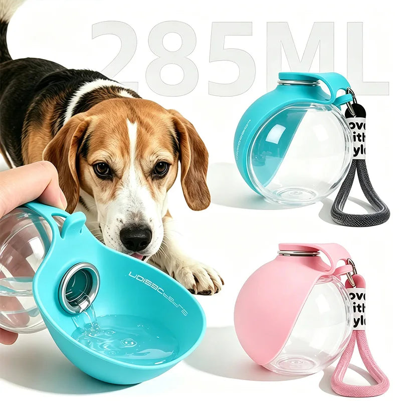 2-in-1 Portable Dog Water Bottle with Lanyard Hook Foldable Silicone Dog Bowl Leak-proof Compact Travel Pet Feeding Bottle